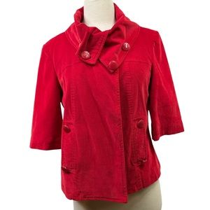 Tulle Womens Size Medium Red Corduroy Cape Jacket 3/4 Sleeves Cropped Pockets